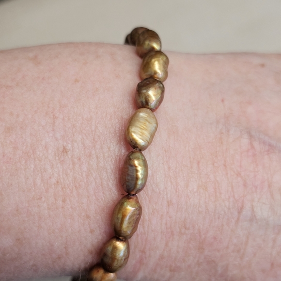 SET! Bronze Blown Glass Heart Pendant with Pearl and Beaded Bracelets - Picture 13 of 15